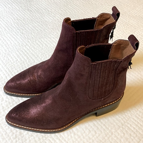 Coach Bowery Chelsea Boot Maroon Glitter Suede Western Leather Women’s Size 8.5 - Picture 3 of 16